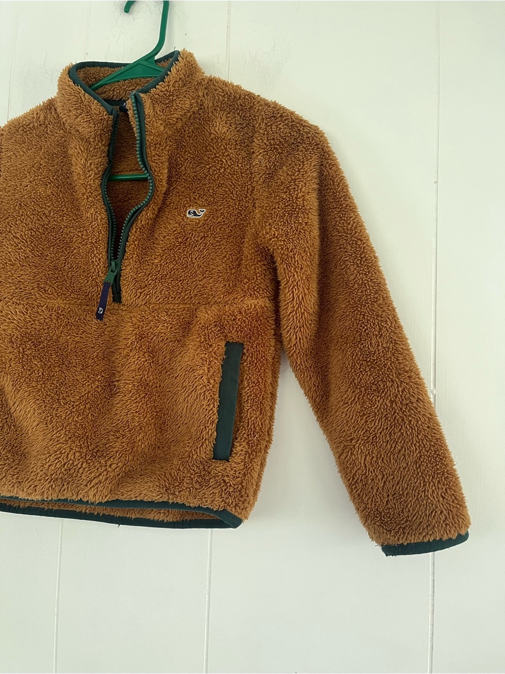 Vineyard Vines Kids Tan Carmel Sherpa Plush Jacket Green Trim Whale Size 7 - Picture 5 of 8